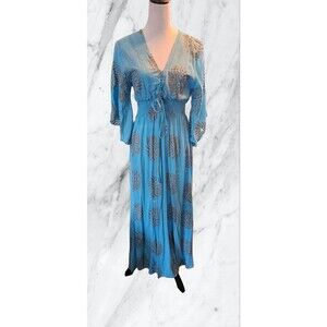 New Turquoise And Gold Summer Beach MAXI Dress. One SIZE India Made
